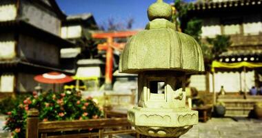 CGI Traditional lantern beside colorful garden in an ancient courtyard setting video