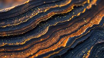 Abstract Dark Texture with Golden Sparkles and Flowing Wavy Lines photo