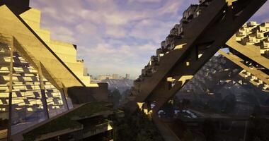 CGI Modern architectural marvels create a unique cityscape during sunset video