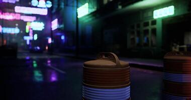 CGI Vibrant neon lights illuminate an urban alley during nighttime exploration video