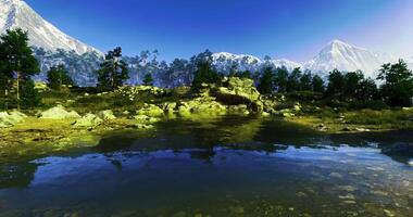 CGI Beautiful landscape with mountains and serene water under clear sky video