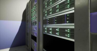 CGI High tech server room with glowing servers and modern design features video