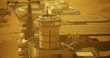 CGI Futuristic research facility on a distant planet during dust storm video