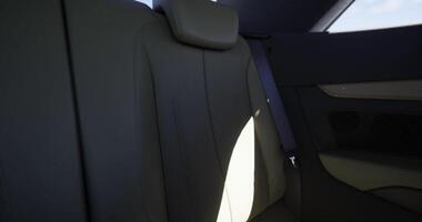 CGI Interior of a modern car with illuminated back seat detailing in sunlight video