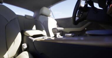 CGI Modern car interior with sleek design and ergonomic layout captured in sunlight video