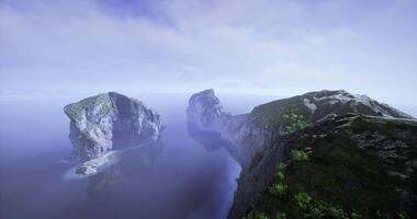 CGI Spectacular coastal view featuring rocky formations and calm waters video