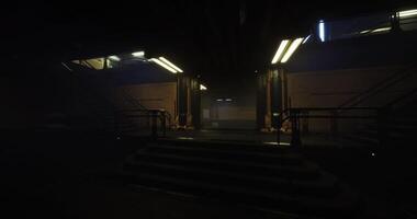 CGI Quiet entrance of an industrial building shrouded in darkness at night video