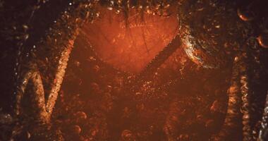 CGI Mysterious underwater cave illuminated by glowing organisms video