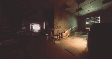 CGI Exploring a dimly lit abandoned room with scattered debris and eerie shadows video