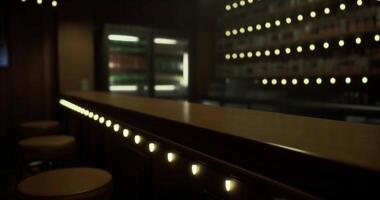 CGI Elegant bar setting with soft lighting and empty stools at night video