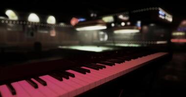 CGI Jazz musicians playing in a dimly lit club with colorful lights late at night video