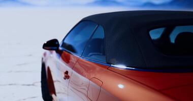 CGI Luxury convertible parked on a dry desert landscape under clear blue sky video