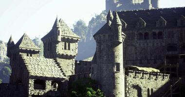 CGI Historic stone castle with distinctive towers and vast landscape view video
