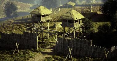 CGI Historic wooden fortifications located in a serene natural landscape video