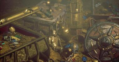 CGI Hidden treasures in an ancient treasure trove filled with gold and artifacts video