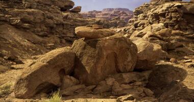 CGI Rock formations in a desert canyon surrounded by rugged landscapes video