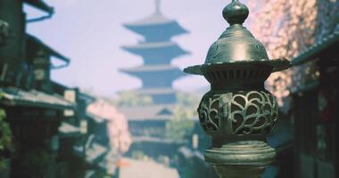CGI Lantern in front of pagoda in historic district during sunny day video