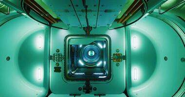 CGI High tech chamber with glowing lights and intricate machinery seen from above video