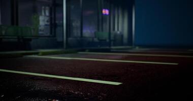 CGI Urban night scene with wet pavement and glowing parking lines video