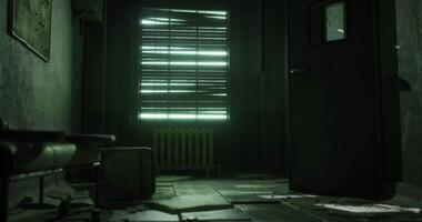CGI Mysterious room with green light and disarray in a neglected building video