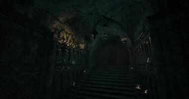 CGI Mysterious stairway in an ancient castle illuminated by candles video