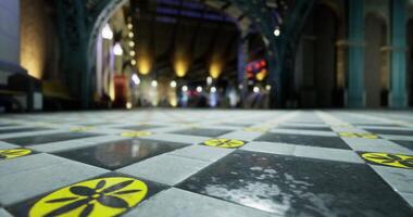 CGI Detailed view of colorful tiles in an old train station during evening hours video