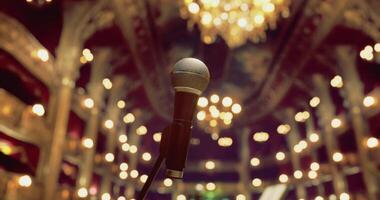 CGI Microphone positioned for performance in an elegantly lit theater video