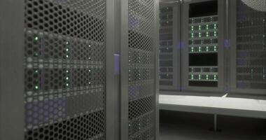 CGI Modern server room featuring rows of storage units with green lights video