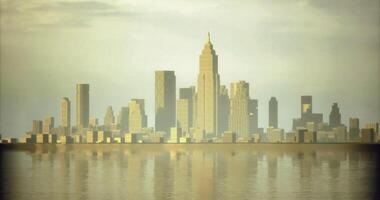 CGI Majestic skyline reflecting on calm waters during sunset in New York City video