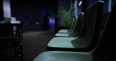 CGI Seating area in a dimly lit indoor space with plants in view video