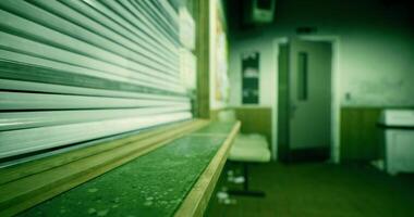 CGI Empty room interior in an old building with a closed shutter and door video