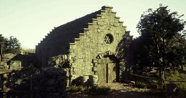 CGI Historic stone building stands in quiet landscape at sunset video