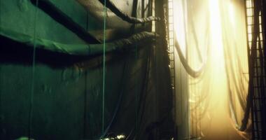 CGI Industrial environment with glowing light and cables in a futuristic setting video