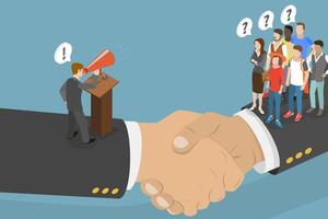 Business handshake with speaker and audience vector