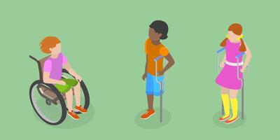 Children using mobility aids together vector