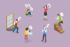 3D Isometric Flat Conceptual Illustration of OCD, Obsessive Compulsive Disorder vector