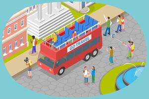 3D Isometric Flat Conceptual Illustration of Tourist Bus, Red Double Decker vector