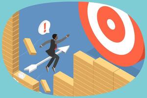 3D Isometric Flat Conceptual Illustration of Achieving Goals, Breakthrough Obstacle or Problem vector