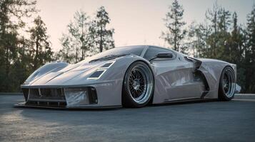 Unique modern car photo with scenic background