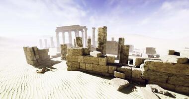 CGI Ancient ruins in a desert landscape with clear blue sky and scattered clouds video