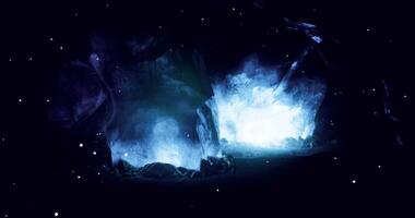 CGI Mysterious glowing cave with shimmering lights and dark surroundings video