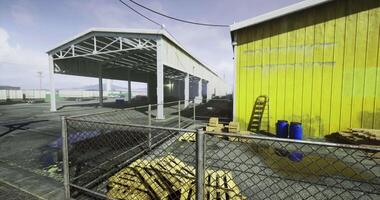 CGI Detailed view of industrial buildings and materials in a construction area video