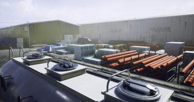 CGI Construction site with materials and storage containers in daylight video