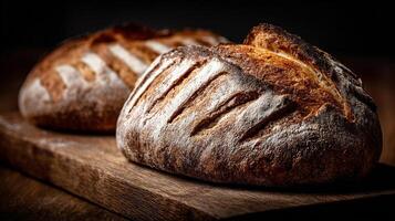 Golden artisan bread with rustic crust and soft shadow wallpaper photo