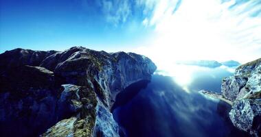 CGI Breathtaking view of a tranquil fjord under a clear blue sky video