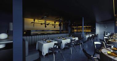 CGI Chic restaurant in a modern Martian setting with elegant decor video