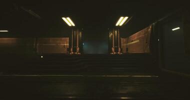 CGI Dim corridor with stairs and glowing lights in a futuristic scene video