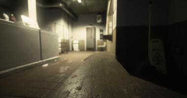 CGI Mysterious and dimly lit hallway in an abandoned building during nighttime video
