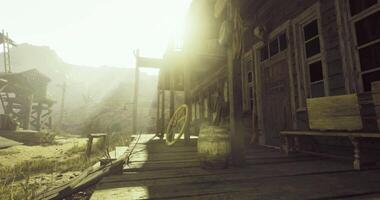 CGI Abandoned western town with vintage structures illuminated by sunlight video