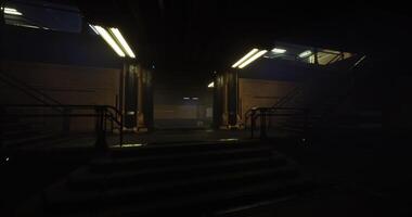 CGI Mysterious underground passageway illuminated by dim lights at night video
